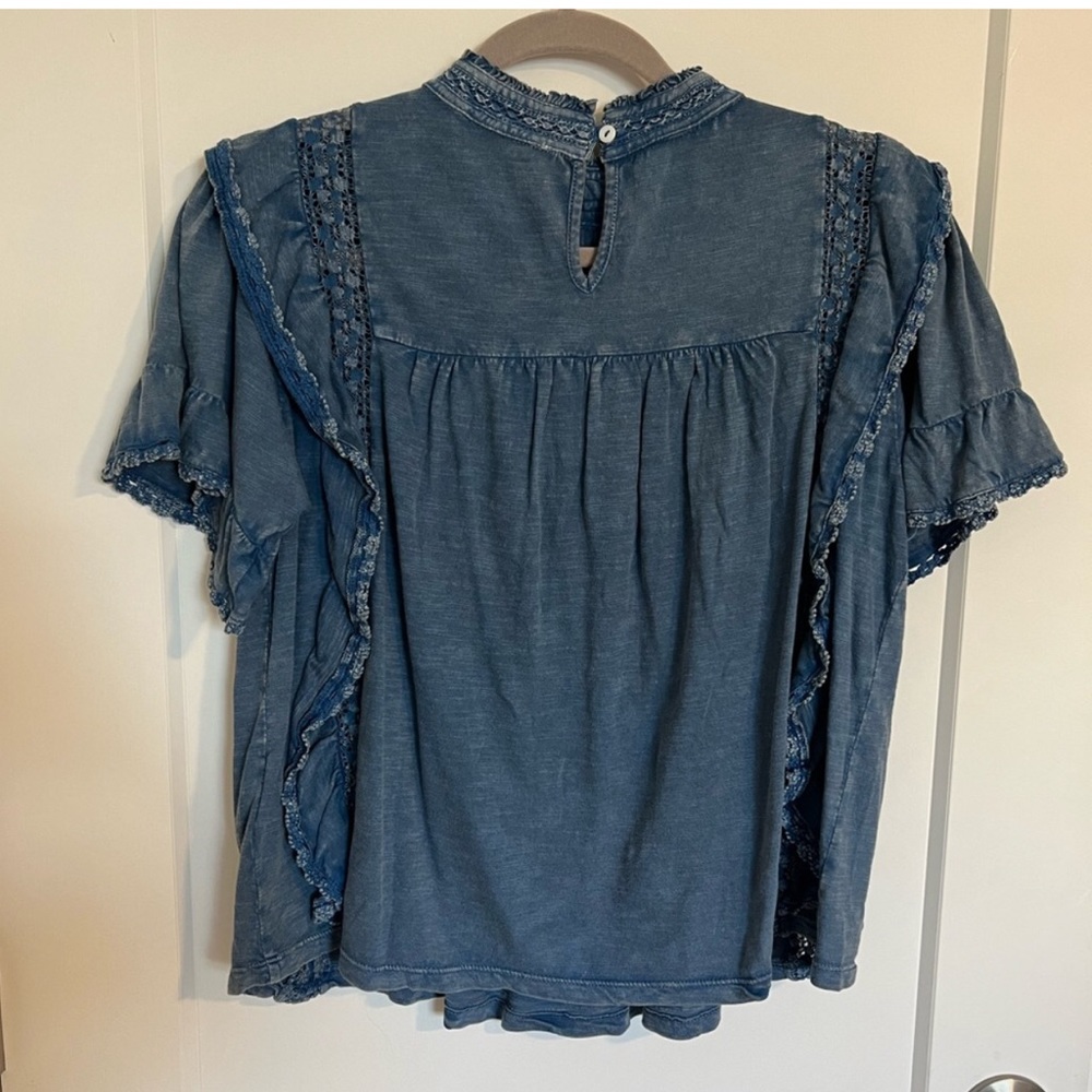 Free People Blue Ruffled Top - Picture 5 of 6